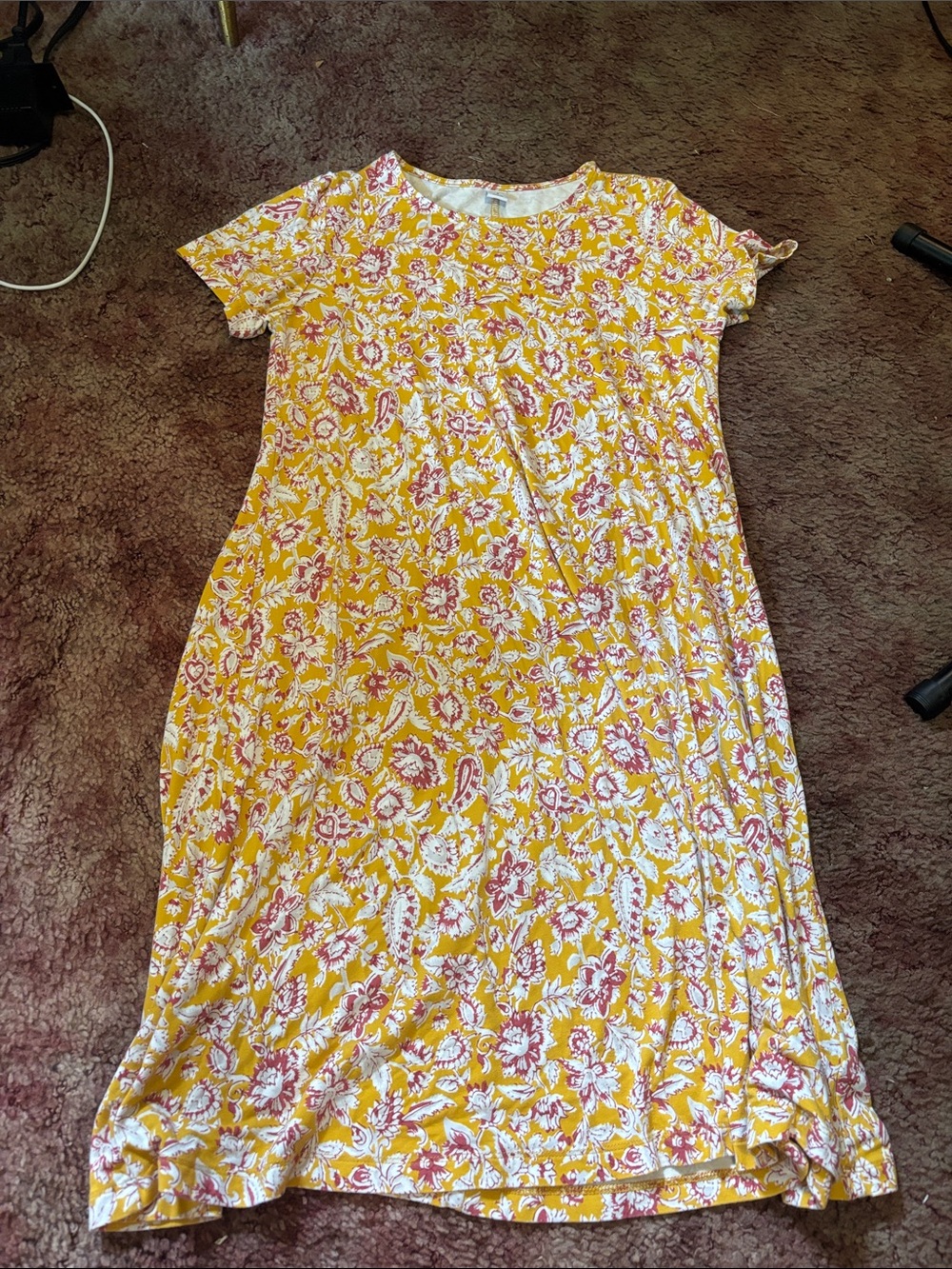 Old Navy Yellow Floral-Print Midi Dress with Pink & White Accents